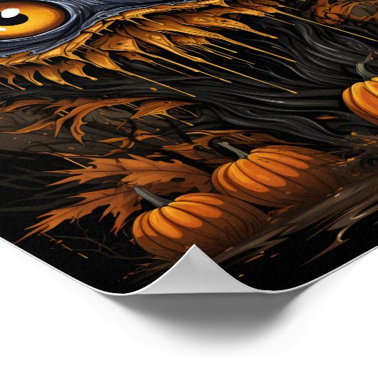 目の付いた漫画のハロウィーンの木のパンプキ不気味ン ポスター (角)