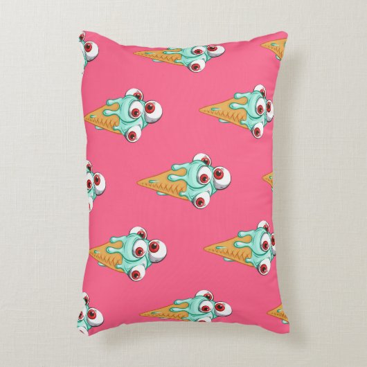 目の付いた青いアイスクリーム。ピンクの背景。シームルズ アクセントクッション (正面(垂直))