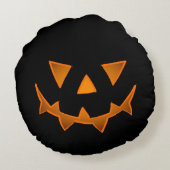 目の付いた黒ハロウィーンパンプキ白熱［赤熱］光を放つン顔 ラウンドクッション (裏面)