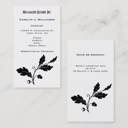 目の伝染性のカシの葉のデザインの白黒のカスタム 名刺 (正面/裏面)