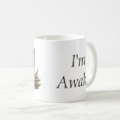 目の大きいフクロウ私は目覚めたマグカップ コーヒーマグカップ (正面右)