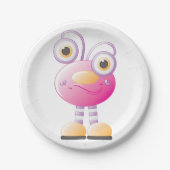 目の大きい可愛らしいピンクのエイリアン ペーパープレート (正面)
