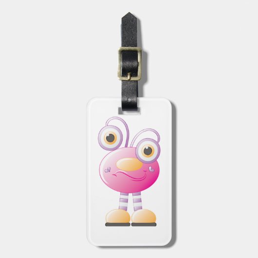 目の大きい可愛らしいピンクのエイリアン ラゲッジタグ (正面縦)