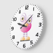 目の大きい可愛らしいピンクのエイリアン ラージ壁時計 (傾斜)