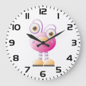 目の大きい可愛らしいピンクのエイリアン ラージ壁時計 (正面)