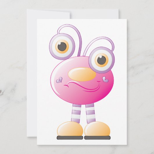 目の大きい可愛らしいピンクのエイリアン 招待状 (正面)