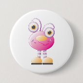 目の大きい可愛らしいピンクのエイリアン 缶バッジ (正面)