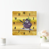 目の大きい緑の毛をした漫画のナス スクエア壁時計 (ホーム)