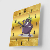 目の大きい緑の毛をした漫画のナス スクエア壁時計 (傾斜)