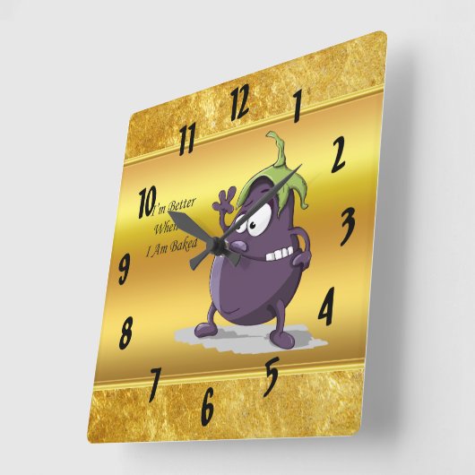 目の大きい緑の毛をした漫画のナス スクエア壁時計 (傾斜)