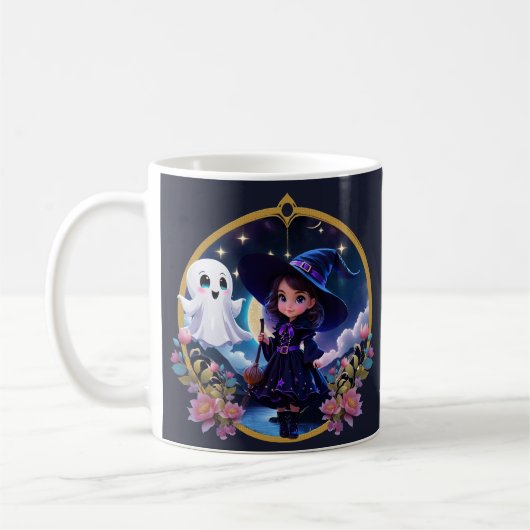 目の大きな小さなきらめく魔女。 コーヒーマグカップ (左)