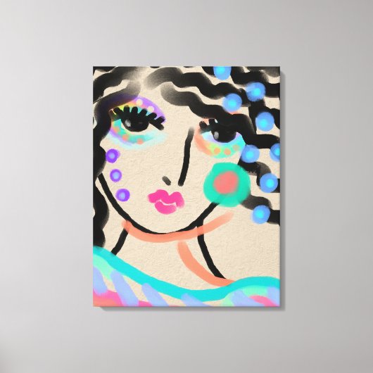 目の広い抽象芸術デジタルポートレートの女性 キャンバスプリント (正面)
