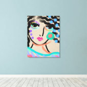 目の広い抽象芸術デジタルポートレートの女性 キャンバスプリント (インサイチュ (ウッドフロア))