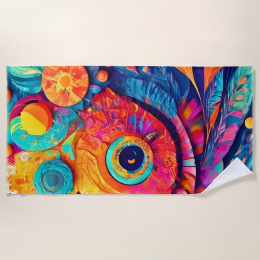 目の形の葉がクローズアップ ビーチタオル (正面)