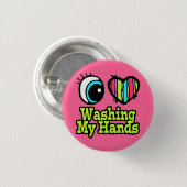 目の明るいハート手を洗うのが大好き 缶バッジ (正面&裏面)