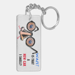 目の熱狂する鼻メガネが新しい車の匂いを嗅ぐ キーホルダー