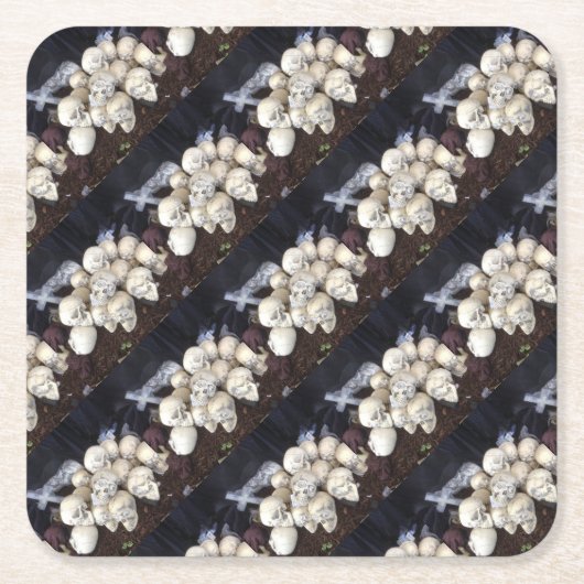 目の玉が飛び出る怖いスカル スクエアペーパーコースター (正面)