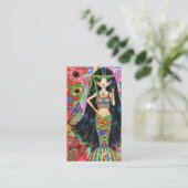 目の花のピースサインのかわいいヒッピーの女の子 名刺 (スタンド正面)