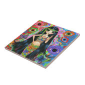 目の花及び蝶を持つヒッピーの人魚の女の子 タイル (側面)