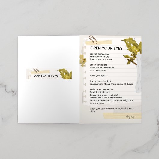目の詩を感動的開く 箔グリーティングカード (外側レイダウン)