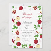 目の誕生日パーティーの赤りんごリンゴ 招待状 (正面)