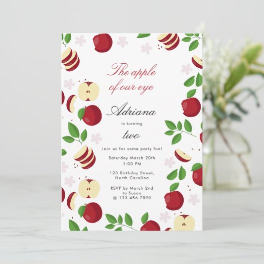 目の誕生日パーティーの赤りんごリンゴ 招待状 (スタンド正面)