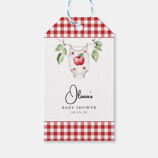 目の赤ちゃんシャワーのリンゴ ギフトタグ (正面)