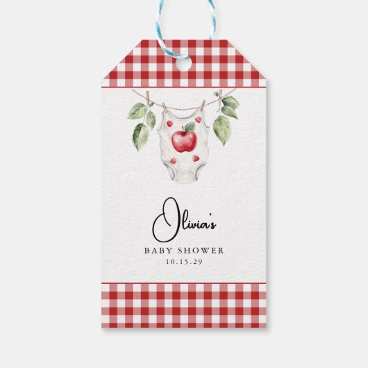 目の赤ちゃんシャワーのリンゴ ギフトタグ (裏面)