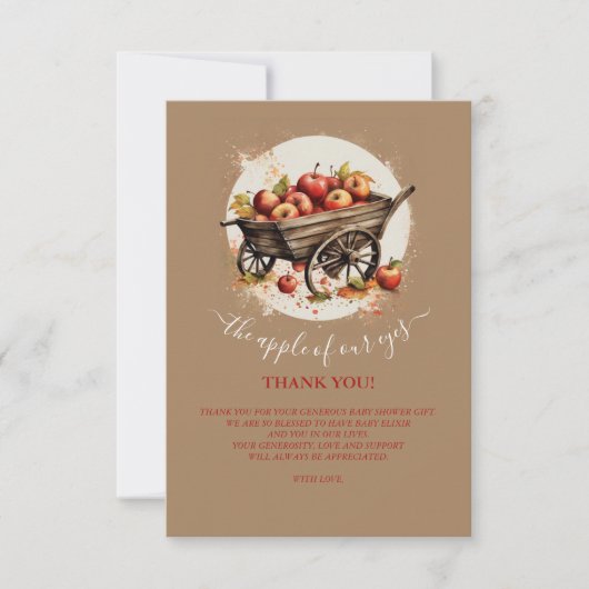 目の赤ちゃんシャワーのリンゴ サンキューカード (正面)