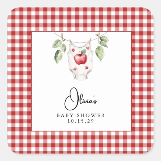 目の赤ちゃんシャワーのリンゴ スクエアシール (正面)