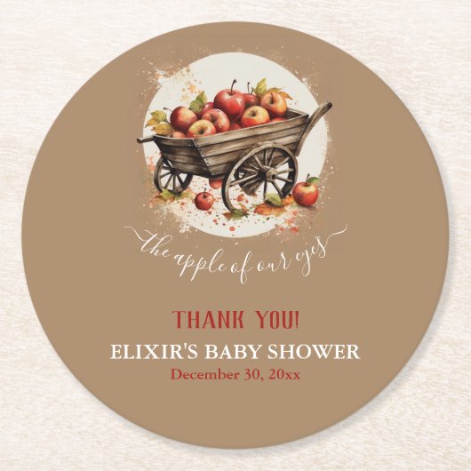 目の赤ちゃんシャワーのリンゴ ラウンドペーパーコースター (正面)