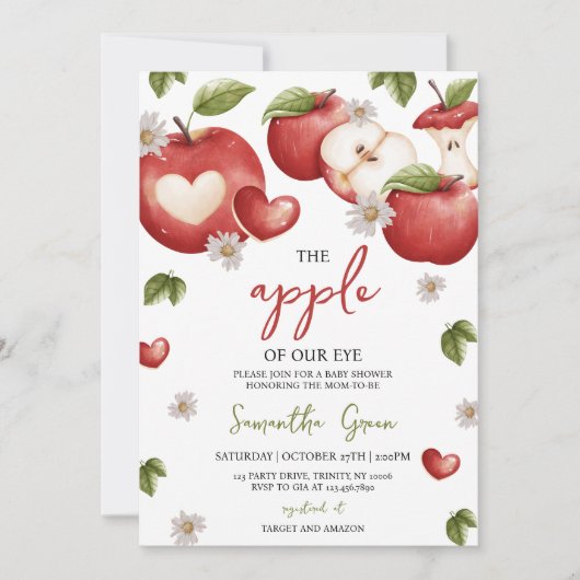 目の赤ちゃんシャワーのリンゴ 招待状 (正面)
