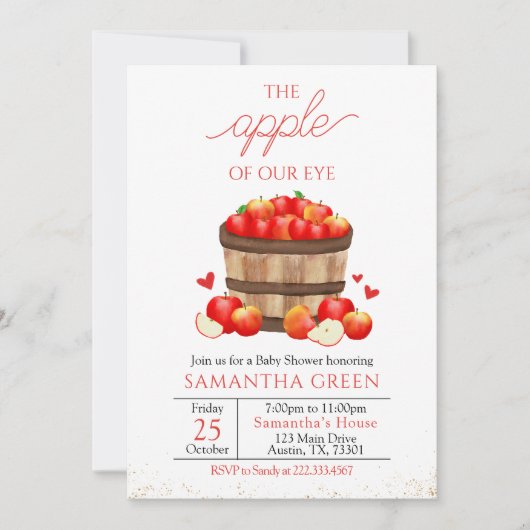 目の赤ちゃんシャワーのリンゴ 招待状 (正面)
