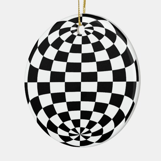 目の錯覚の円形のチェッカーの白黒 セラミックオーナメント (左)