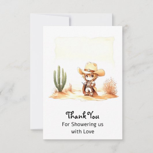 目まいがするワイルドウエストカウボーイベビーシャワー サンキューカード (正面)