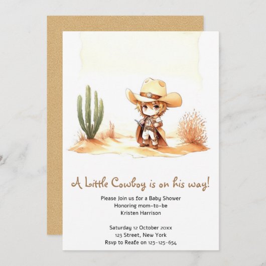 目まいがするワイルドウエストカウボーイベビーシャワー 招待状 (正面/裏面)