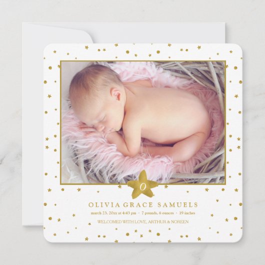 目まいがする到着スクエア写真誕生のお知らせ 案内状 (正面)