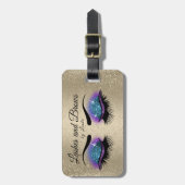 目まぶしと眉 – 青と金ゴールドの荷物タグ ラゲッジタグ (正面縦)
