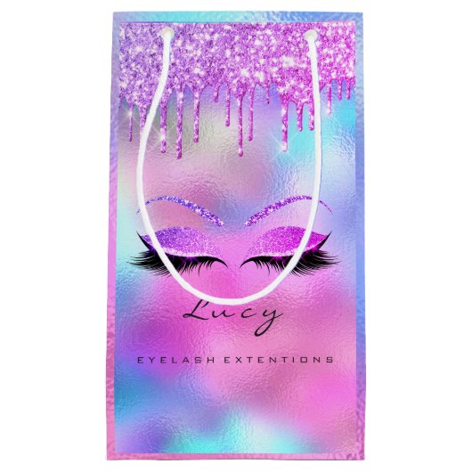 目まぶしメイクアップブライダル名グリッターホログラフィック スモールペーパーバッグ (正面)