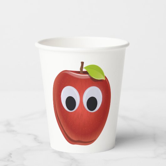 目をグーグルで赤いリンゴパーソナライズされた- 紙コップ (正面)