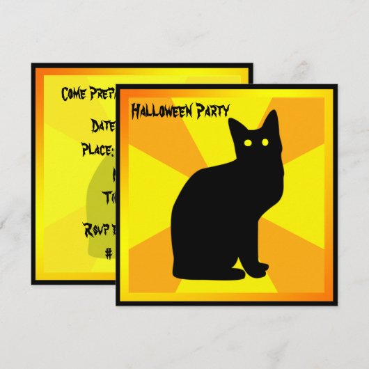目を光らせる黒猫 - 招待状 (正面/裏面)