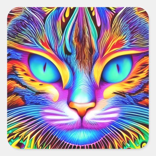 目を叩く愛カラフルが猫を生み出す スクエアシール (正面)