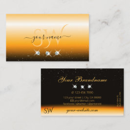 目を引くオレンジ色の黒スパークル宝石モノグラム 名刺