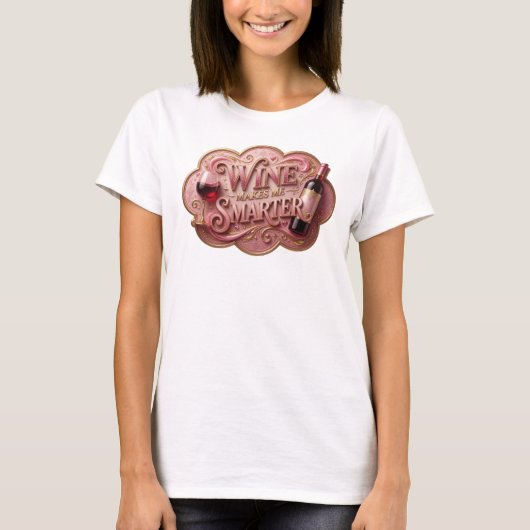 目を引くゴールド WINE+MAKES+ME+SMARTER Tシャツ (正面)