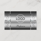 目を引くシルバーの四角い宝石とロゴ 名刺 (正面)