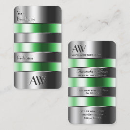 目を引くシルバーグリーン缶イニシャル 名刺