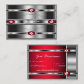 目を引くシルバー効果と赤グラデーション色 名刺 (正面/裏面)