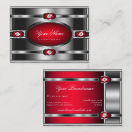 目を引くシルバー効果と赤グラデーション色 名刺