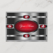 目を引くシルバー効果と赤グラデーション色 名刺 (正面)