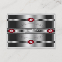 目を引くシルバー効果と赤グラデーション色 名刺